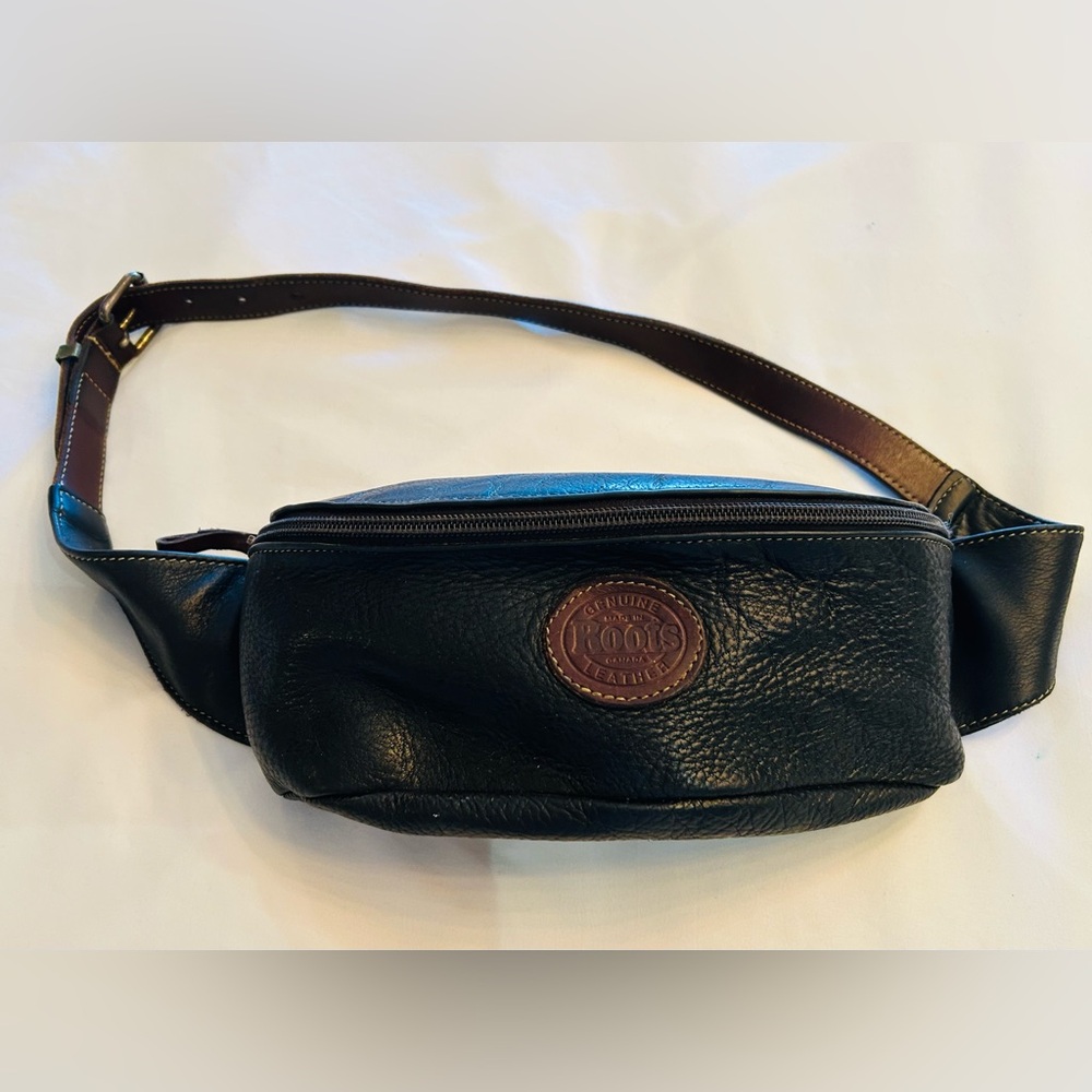 Roots Black and Brown Leather Belt Bag
